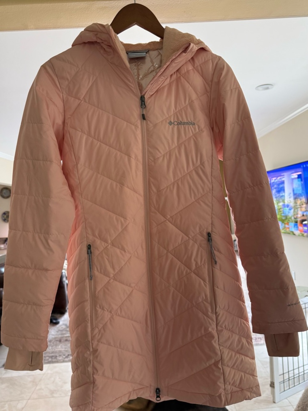 Columbia Light Pink Quilted Hooded Puffer Coat